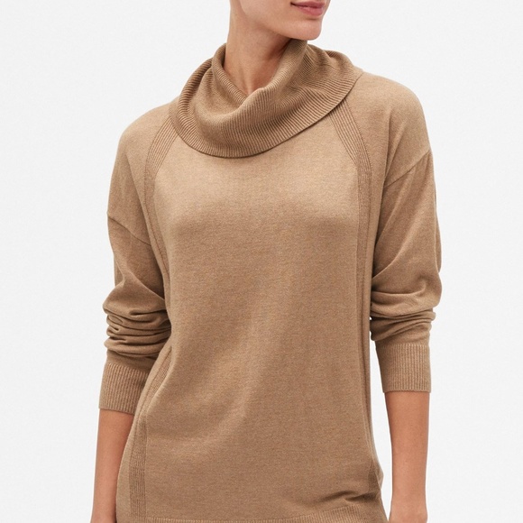 camel cowl neck sweater